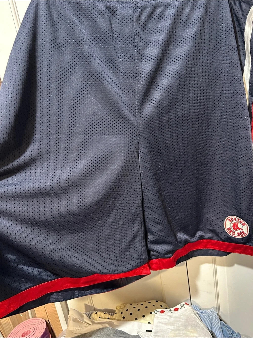 Men's Navy Athletic Shorts with Red & White Side Stripes